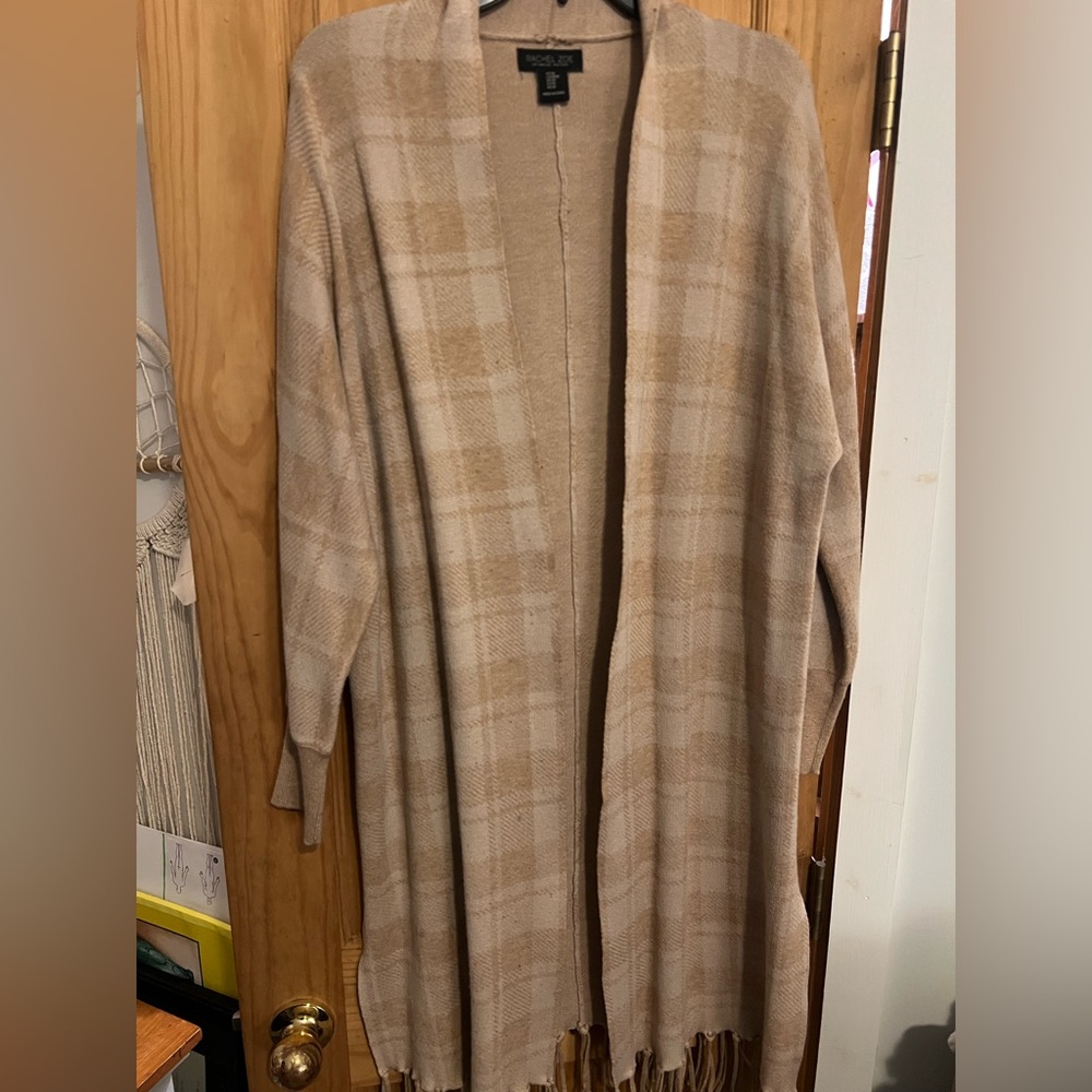 Beige Plaid Open-Front Women's Sweater Cardigan